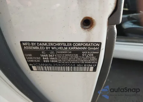 2005 Chrysler Crossfire Limited from USA, damaged, VIN 1C3AN65L25X055564